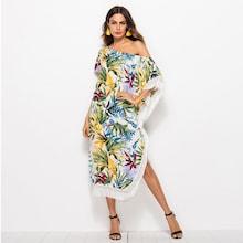 Shein Plant Print Fringe Split Dress