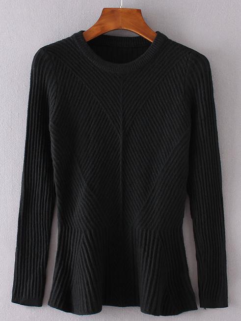 Shein Black Ruffle Hem Ribbed Sweater