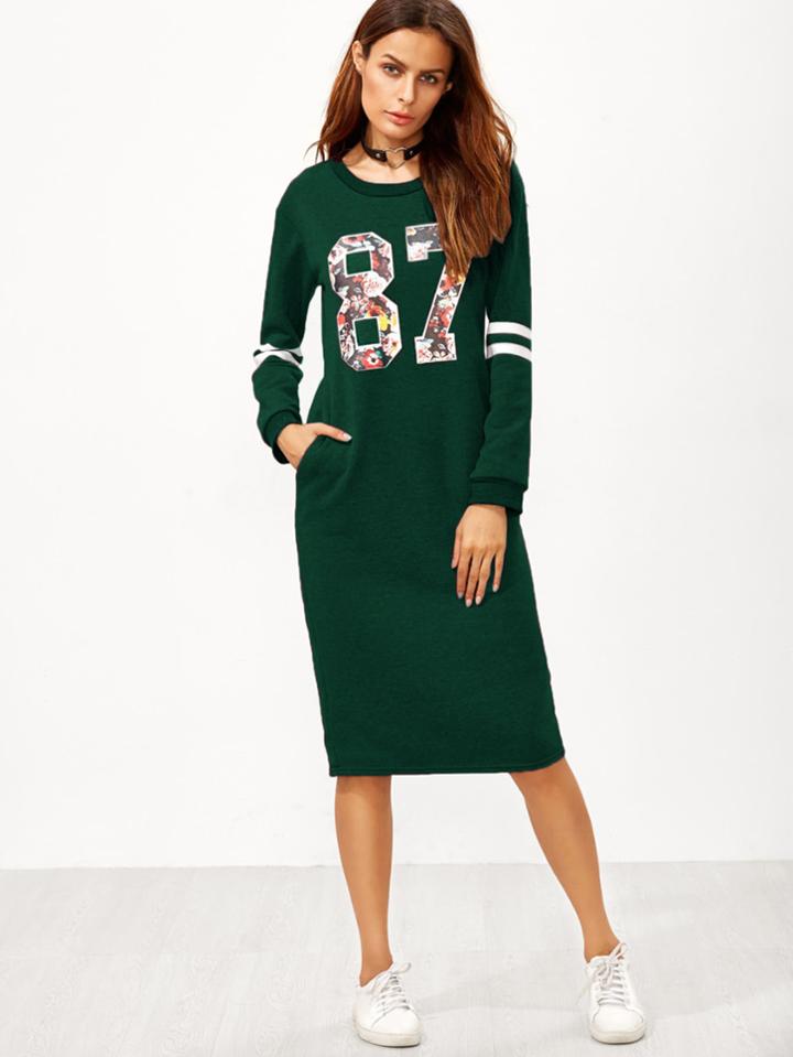 Shein Varsity Print Slit Back Sweatshirt Dress
