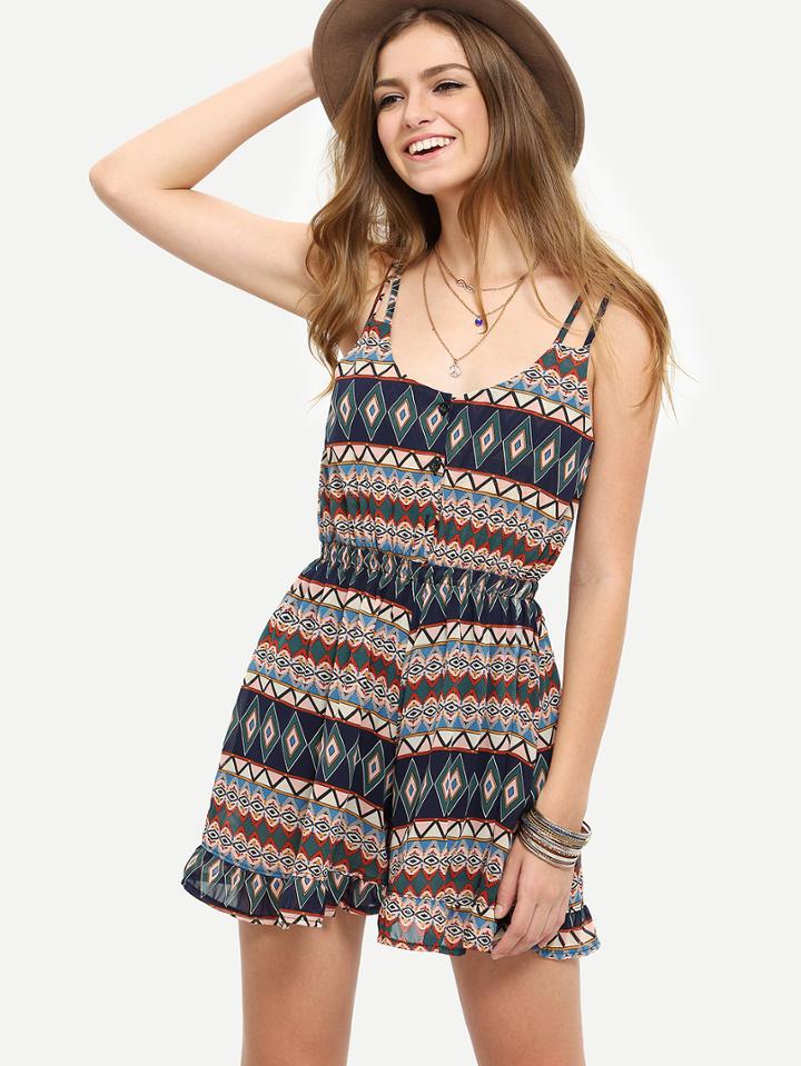 Shein Tribal Print Double Strap Romper