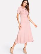 Shein Tied Neck Solid Fit & Flare Dress