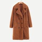 Shein Double-breasted Solid Teddy Coat