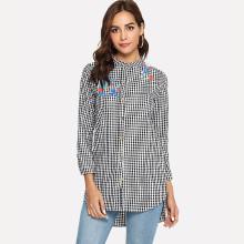 Shein Bird Embroidered Plaid Blouse