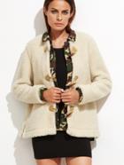 Shein Beige Camo Trim Fleece Duffle Jacket