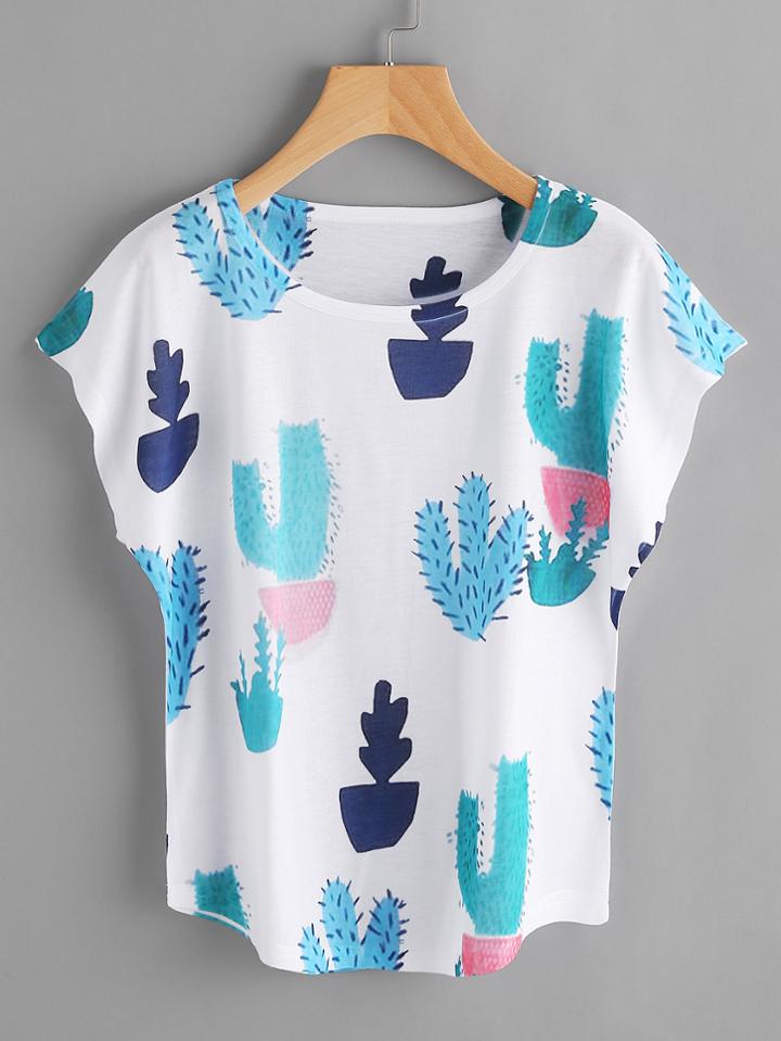 Shein Cactus Print Batwing Tee