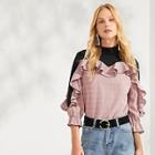 Shein Ruffle Trim Plaid Mock Top
