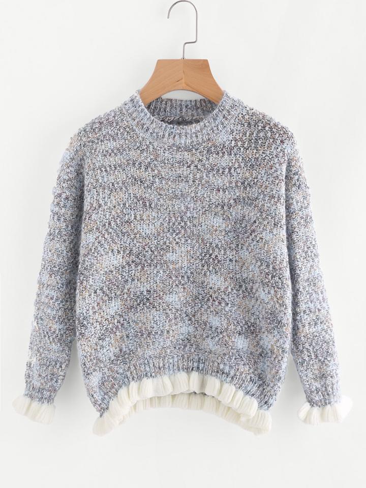 Shein Contrast Frill Trim Slub Sweater