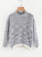 Shein Contrast Frill Trim Slub Sweater