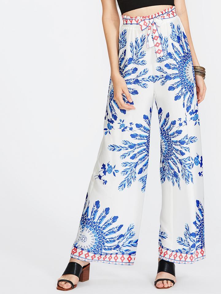 Shein Tribal Print Tie Waist Palazzo Pants