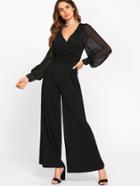 Shein Sheer Bishop Sleeve Surplice Wrap Palazzo Jumpsuit