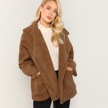 Shein Pocket Front Asymmetrical Zip Up Teddy Jacket