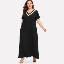 Shein Plus Striped V Neckline Dress