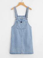 Shein Faux Pearl Pocket Front Overall Denim Dress
