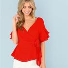Shein Wrap Blouse With Tiered Sleeves