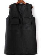 Shein Black V Neck Sleeveless Pockets Dress