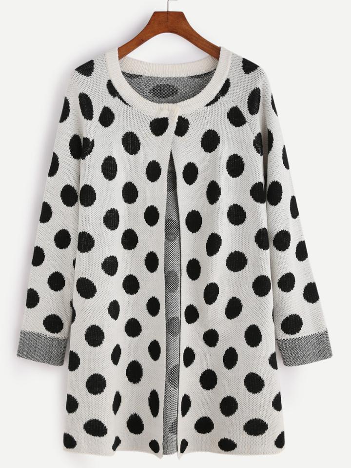 Shein Black And White Polka Dot Cardigan