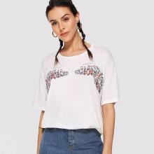 Shein Drop Shoulder Embroidered Wing T-shirt