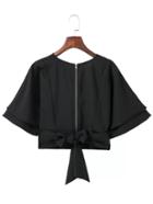 Shein Black Zipper Front V Cut Out Back Top With Tie Detail