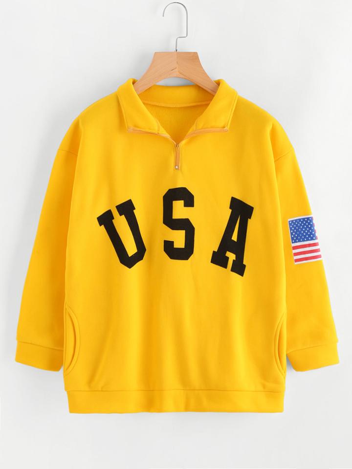 Shein Letter Print Zip Detail Pocket Sweatshirt