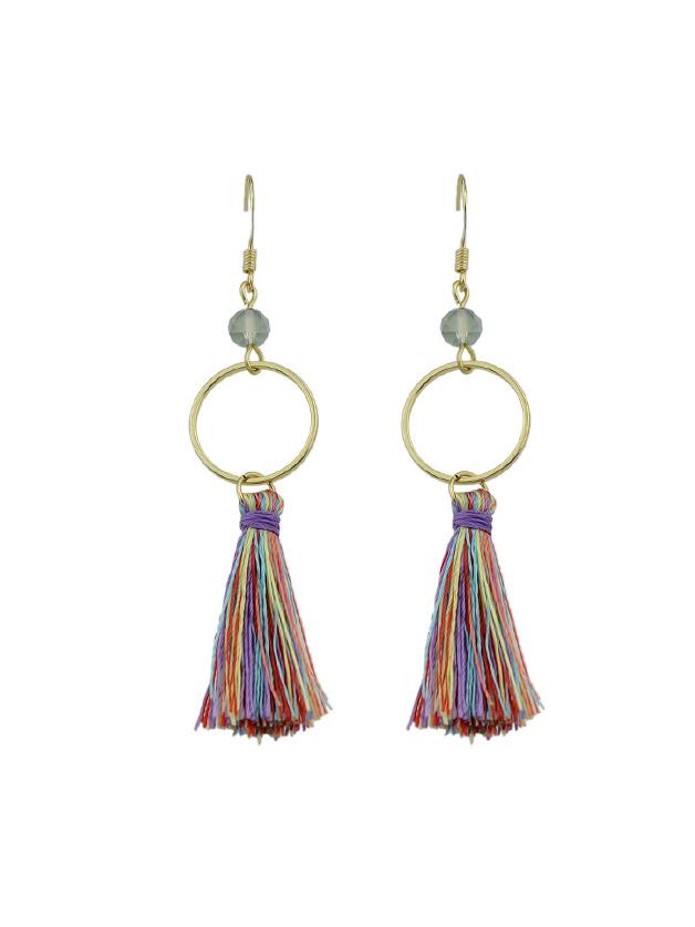Shein G-colorful Round Circle Shape With Colorful Long Tassel Drop Earrings