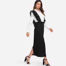 Shein Pearl Beaded Detail Ruffle Trim Pinafore Dress