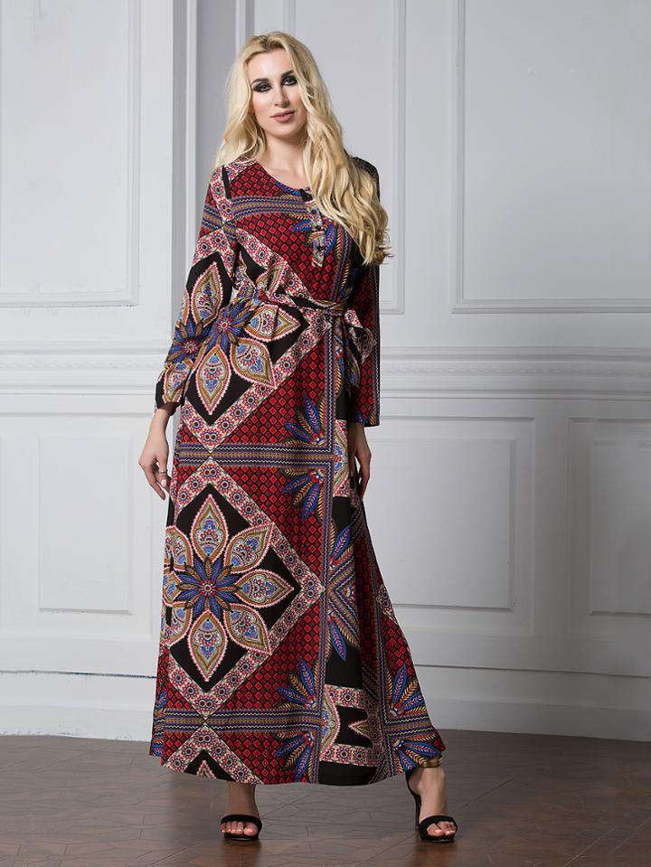 Shein Allover Printed Self Tie Waist Maxi Dress