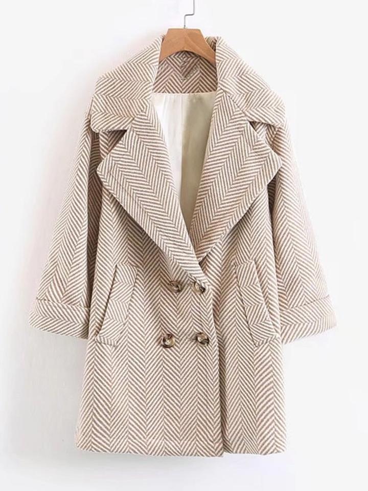 Shein Wool Blend Striped Cocoon Coat