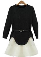 Rosewe Chi Black Long Sleeve Sweater And White Skirt