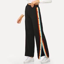 Shein Button Detail Split Striped Pants