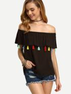 Shein Dark Brown Tassel Off The Shoulder Blouse