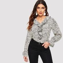 Shein Leopard Print Ruffle Trim Top
