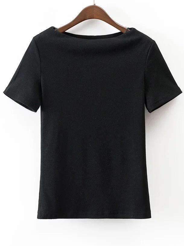 Shein Black Boat Neck Short Sleeve Top