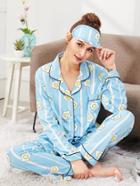 Shein Contrast Binding Egg Print Pajama Set With Eye Mask