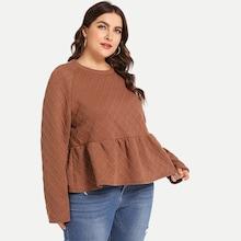 Shein Plus Ruffle Hem Solid Pullover