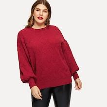 Shein Plus Bishop Sleeve Eyelet Sweater
