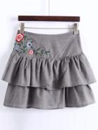 Shein Grey Embroidery Layered A Line Skirt
