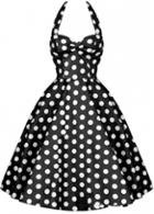 Rosewe White Dot Print Halter Neck Black Skater Dress