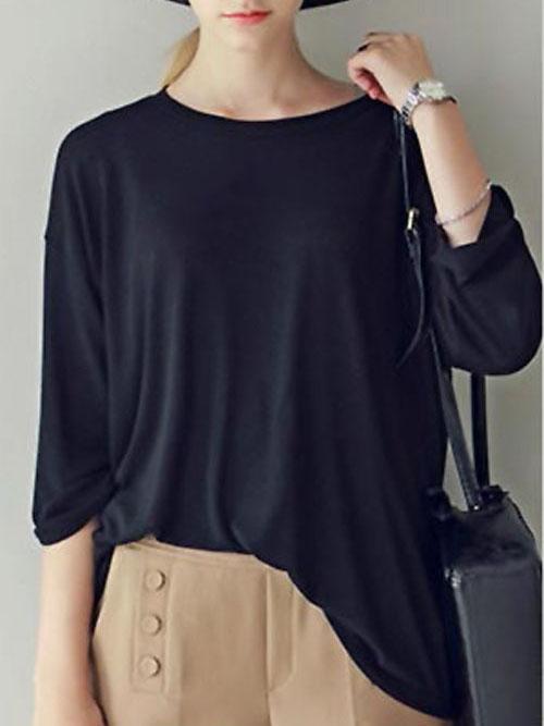 Shein Black Round Neck Cotton Loose T-shirt