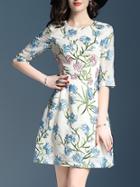 Shein Flowers Embroidered A-line Dress