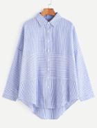 Shein Blue Striped Drop Shoulder High Low Shirt