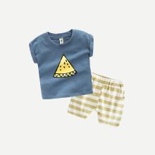 Shein Boys Watermelon Print Tee With Striped Shorts