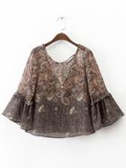 Shein Floral Print Cross Back Bell Sleeve Blouse