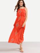 Shein Tribal Print Flounce Chiffon Cami Dress - Orange