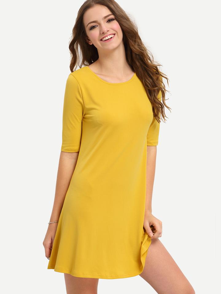 Shein Yellow Half Sleeve Hollow Back Dress