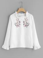 Shein Half Placket Frilled Embroidered Blouse