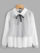 Shein Ruffle Contrast Bow Tie Neck Blouse