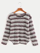 Shein Contrast Striped Slit Side Fuzzy T-shirt