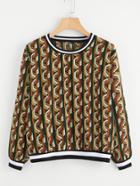 Shein Contrast Striped Trim Seamless Pattern Sweatshirt
