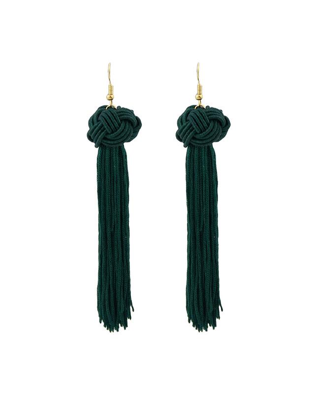 Shein Green Long Rope Tassel Drop Earrings Bohemian