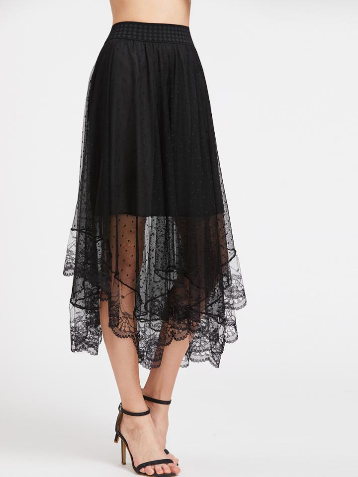 Shein Sheer Dobby Mesh Overlay Skirt